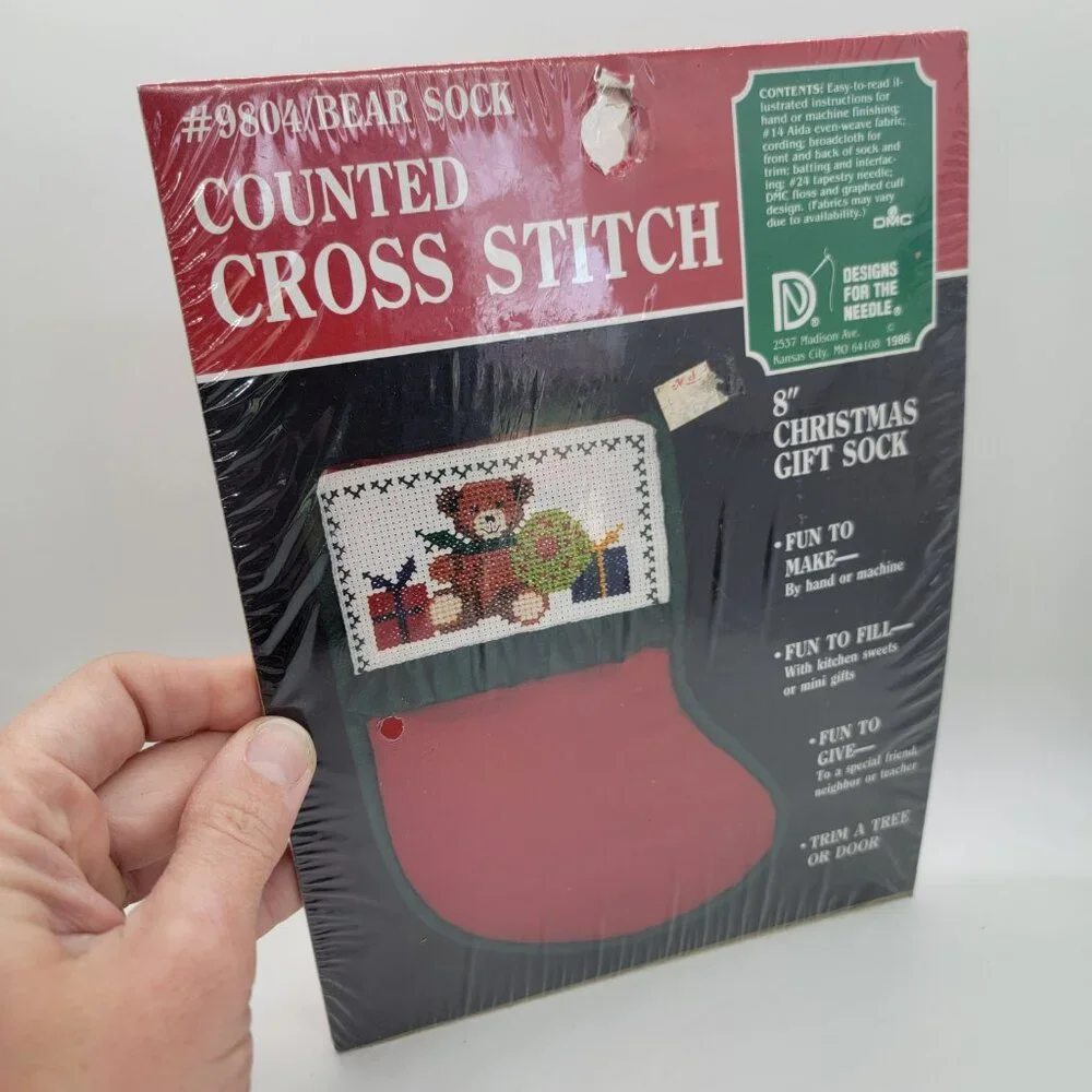 Vintage Counted Cross Stitch Christmas Bear Sock Stocking #9804 DMC Designs Gift - Picture 8 of 12